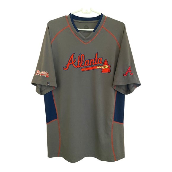 Majestic Other - Majestic Shirt Mens Medium Gray Cool Base Atlanta Braves Short Sleeves V-Neck